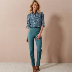 Broek<Blancheporte Modellerende broek met 'platte buik' effect en elastische taille eendenblauw