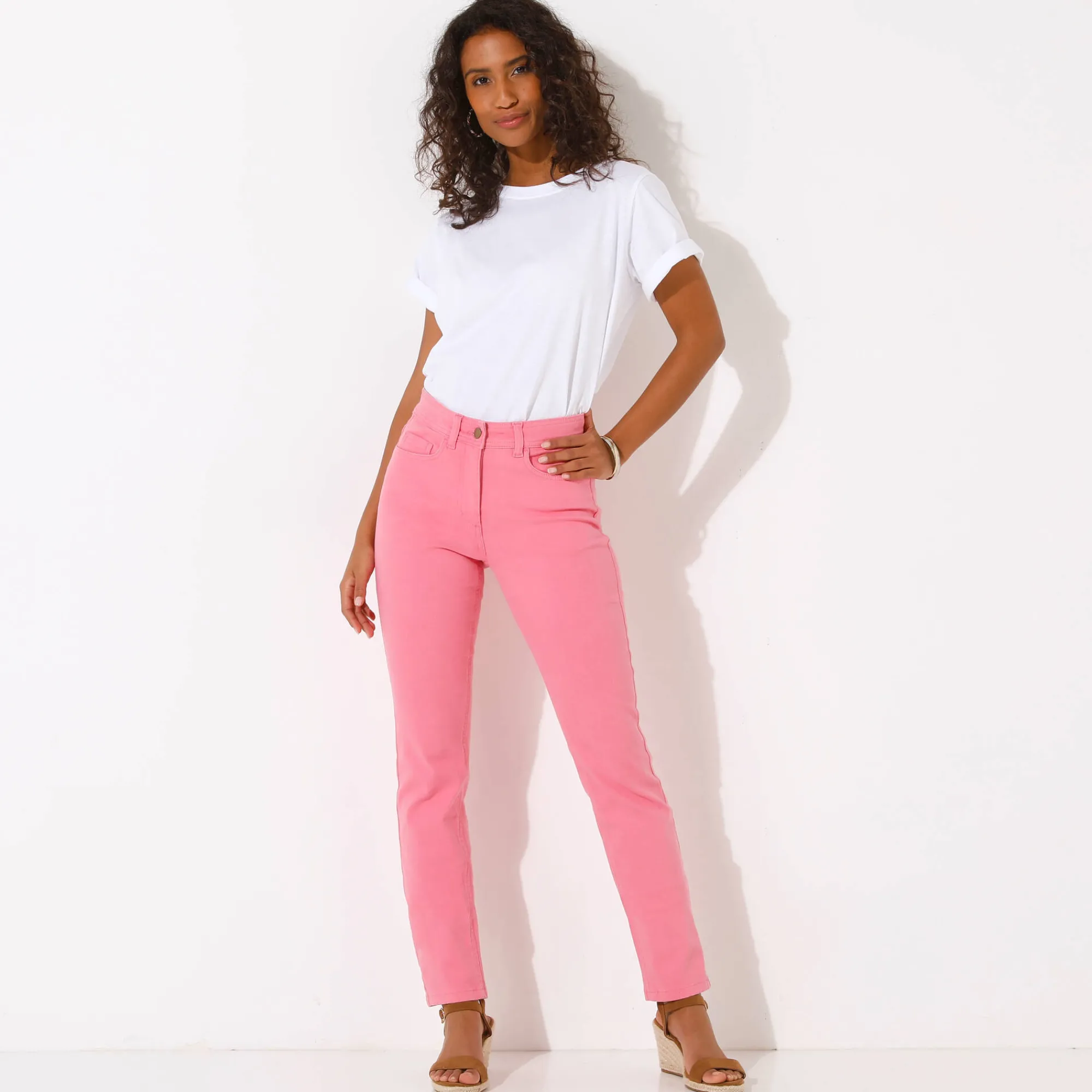 Broek<Blancheporte Modellerende rechte broek, corrigerende versteviging roze