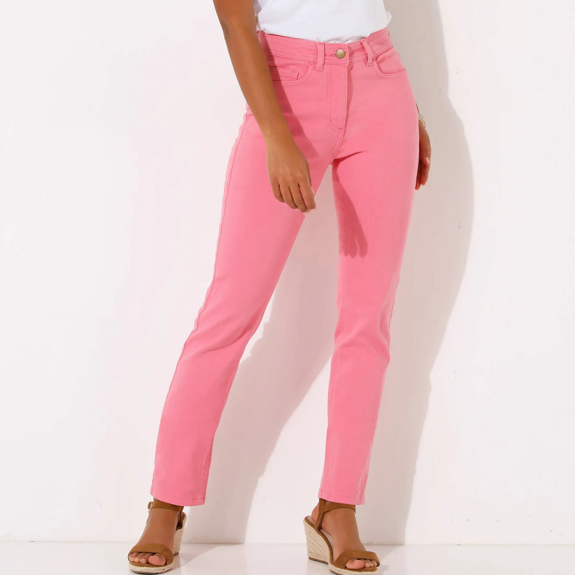 Broek<Blancheporte Modellerende rechte broek, corrigerende versteviging roze