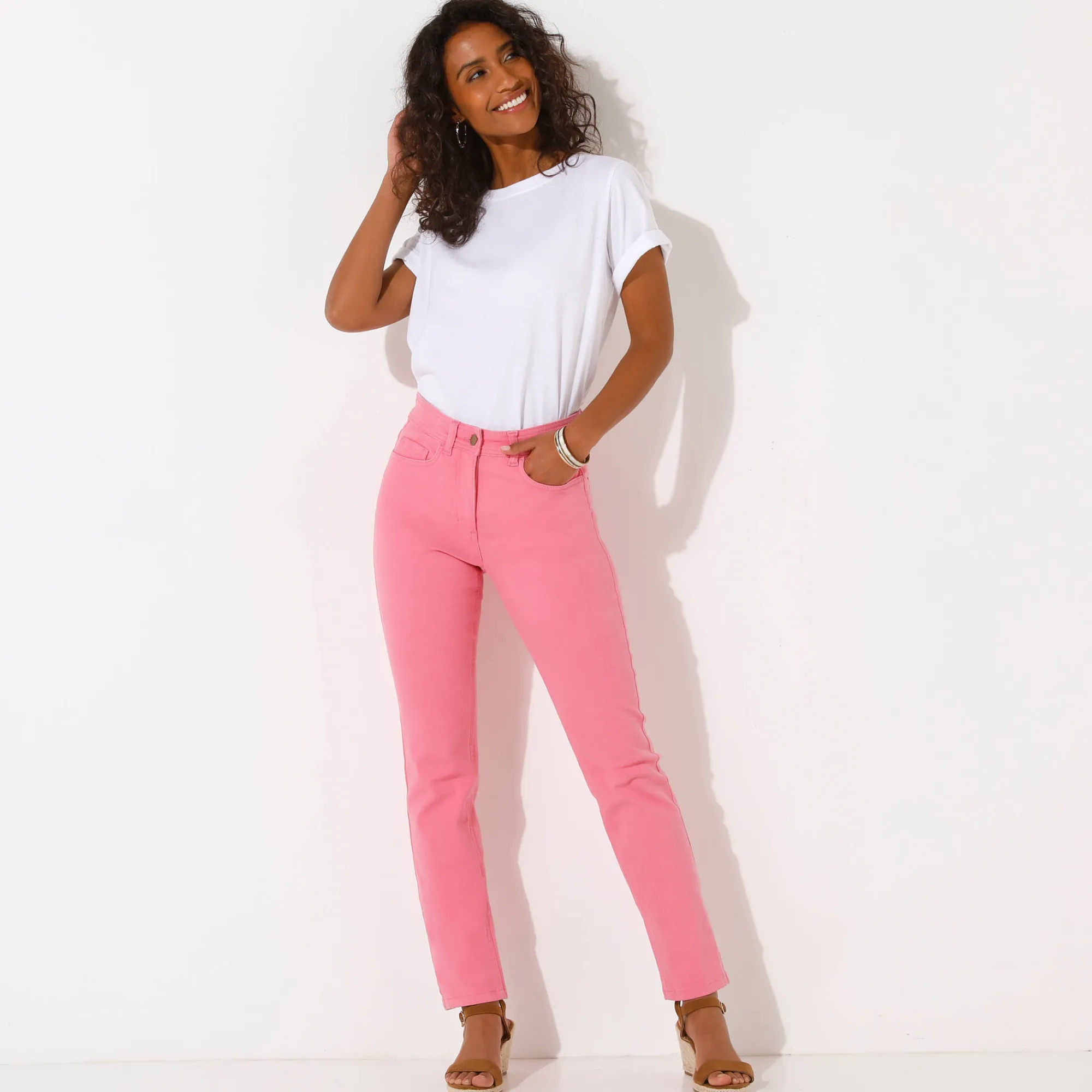 Broek<Blancheporte Modellerende rechte broek, corrigerende versteviging roze