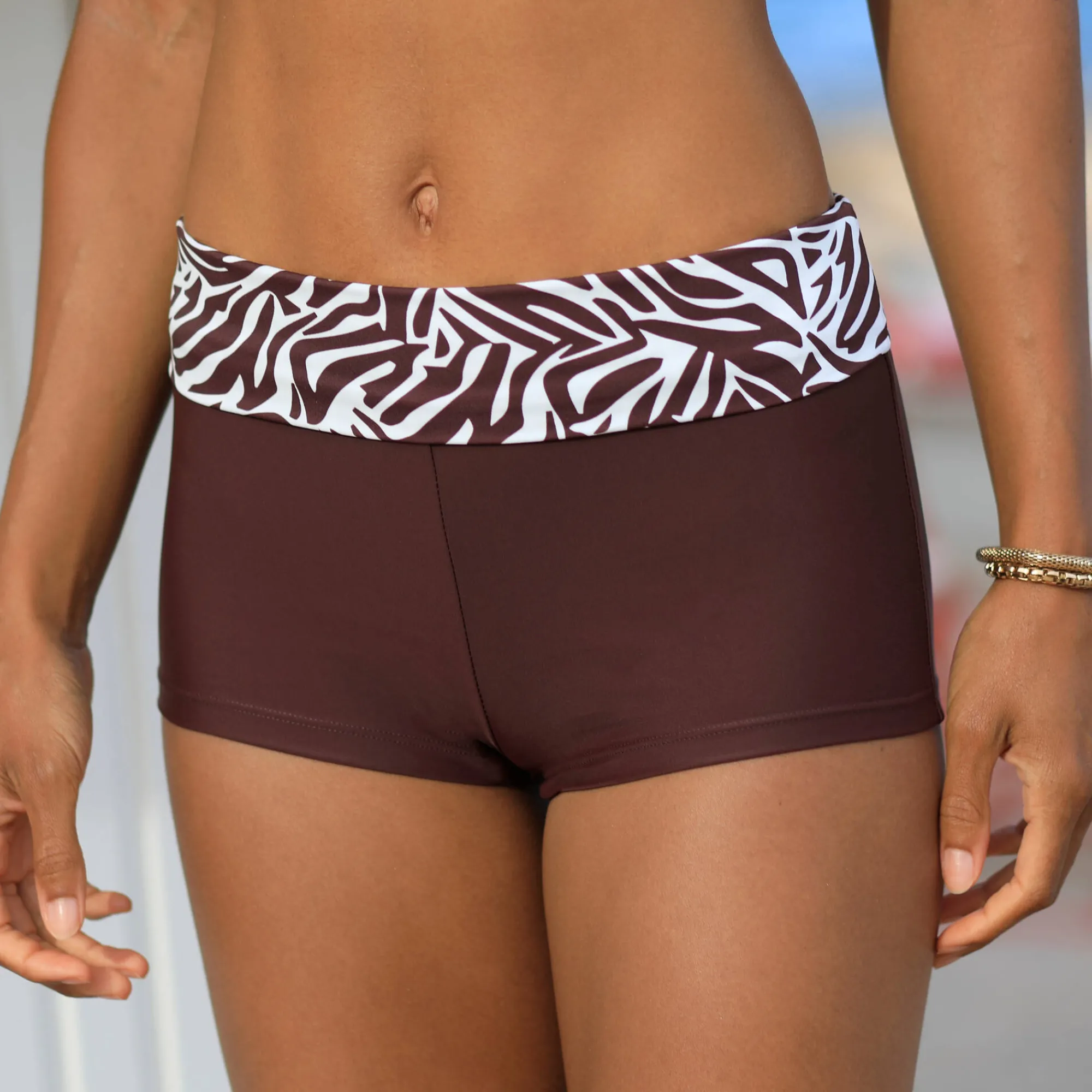 Badmode|Badmode<Blancheporte Moduleerbare bikinishorty met zebraprint chocolade