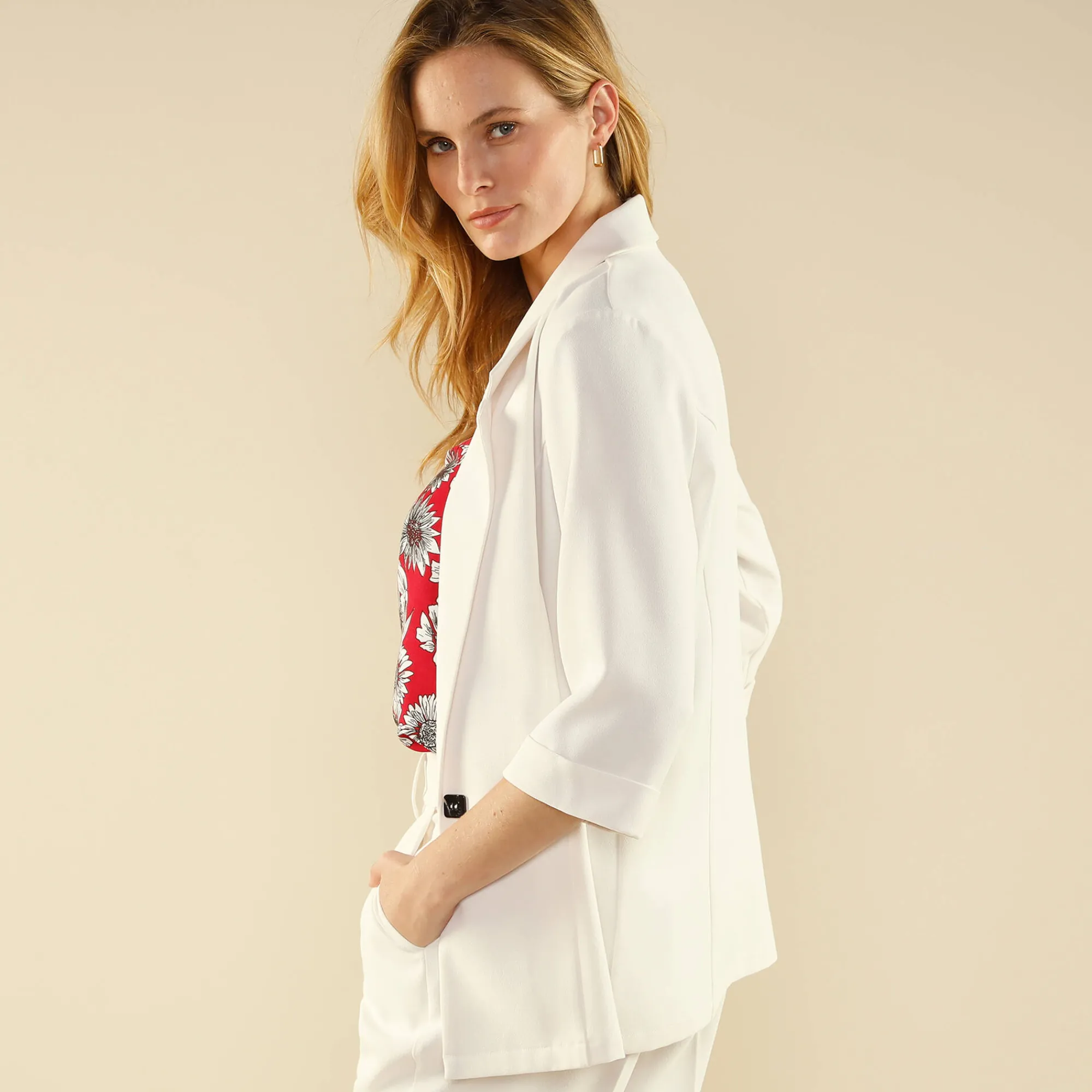 Jas En Mantel|Jurk<Blancheporte 3/4-mouwen jas van vloeiende crêpe ecru