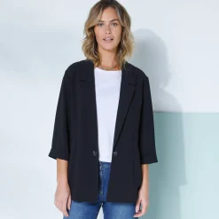 Jas En Mantel<Blancheporte 3/4-mouwen jas van vloeiende crêpe zwart