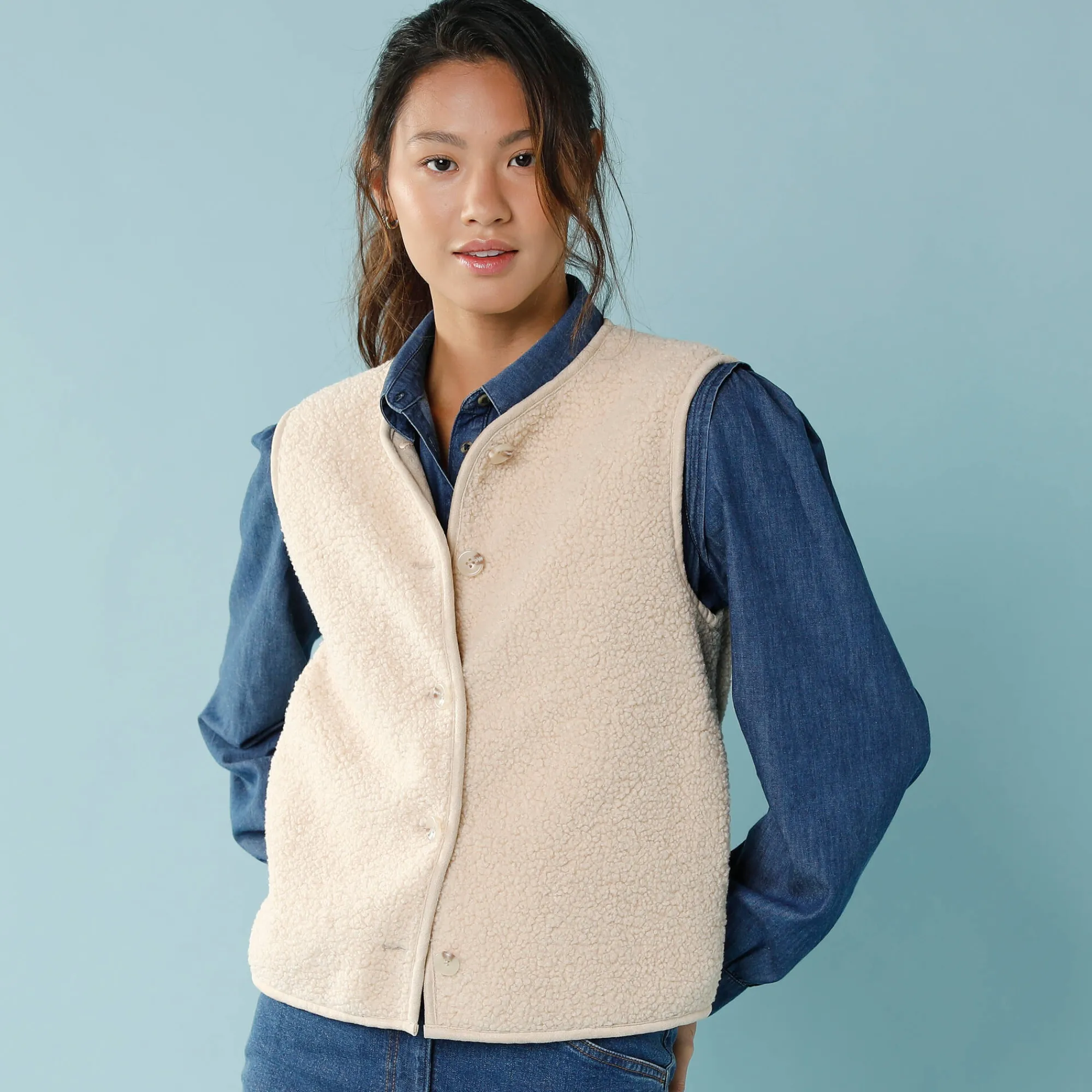 Jas En Mantel<Blancheporte Mouwloos jasje in lusjestricot, voor kleine lengtes grijsbeige