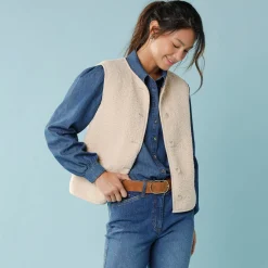 Jas En Mantel<Blancheporte Mouwloos jasje in lusjestricot, voor kleine lengtes grijsbeige