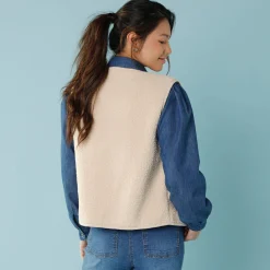 Jas En Mantel<Blancheporte Mouwloos jasje in lusjestricot, voor kleine lengtes grijsbeige