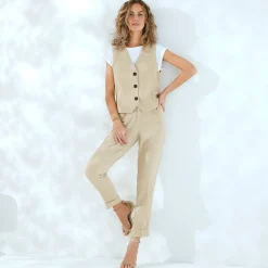 Jas En Mantel|Jurk<Blancheporte Mouwloos 'ober' jasje, soepele crêpe beige