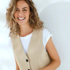 Jas En Mantel|Jurk<Blancheporte Mouwloos 'ober' jasje, soepele crêpe beige