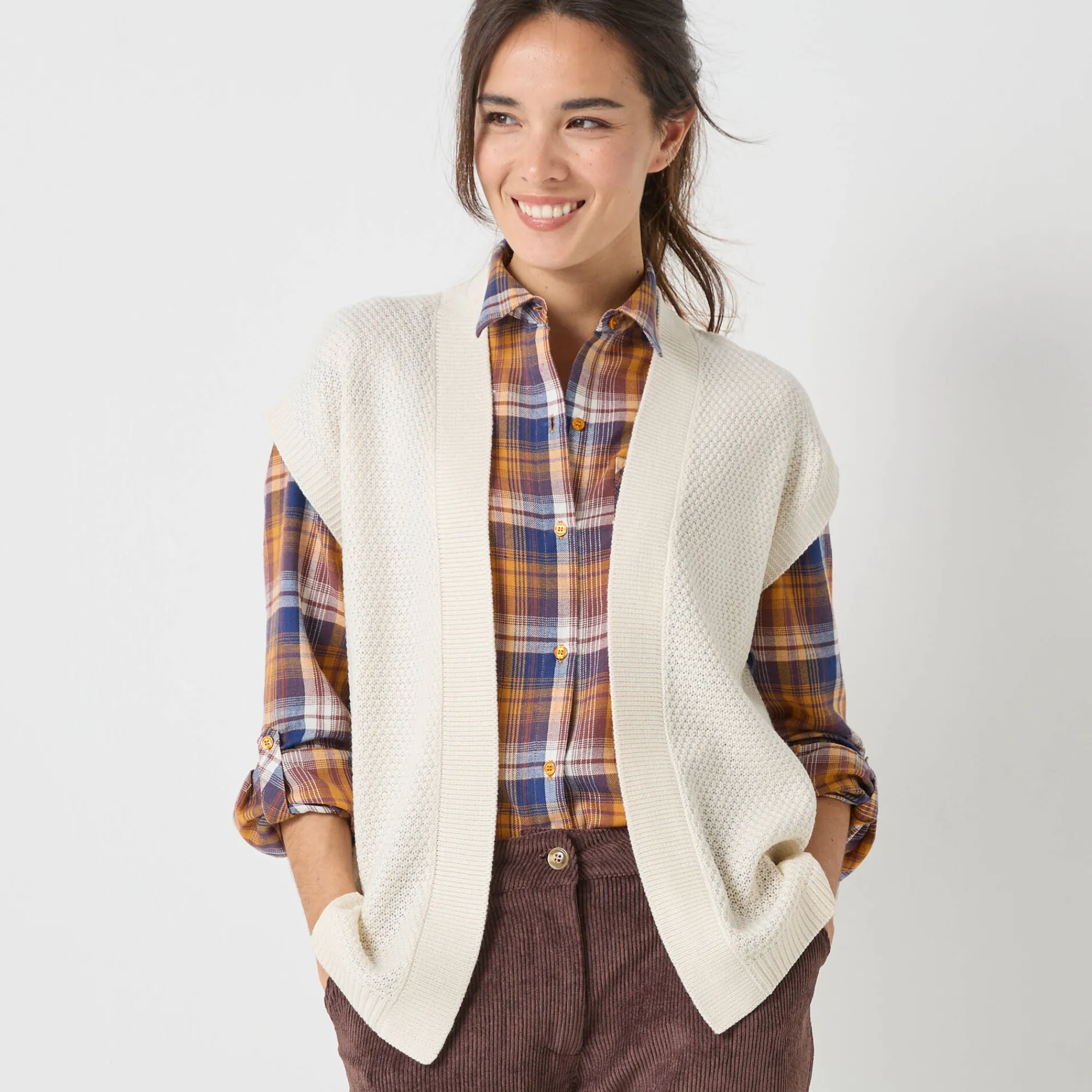 Trui En Vest<Blancheporte Mouwloos vest, fantasietricot ecru