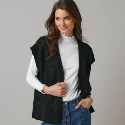 Trui En Vest<Lora Zellini Mouwloos vest, fantasietricot zwart
