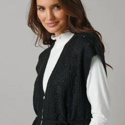 Trui En Vest<Lora Zellini Mouwloos vest, fantasietricot zwart