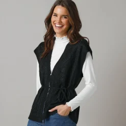 Trui En Vest<Lora Zellini Mouwloos vest, fantasietricot zwart