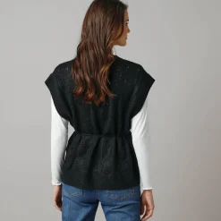 Trui En Vest<Lora Zellini Mouwloos vest, fantasietricot zwart