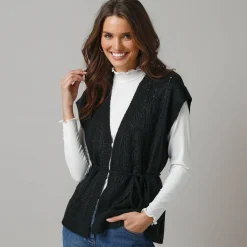 Trui En Vest<Lora Zellini Mouwloos vest, fantasietricot zwart