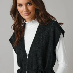 Trui En Vest<Lora Zellini Mouwloos vest, fantasietricot zwart