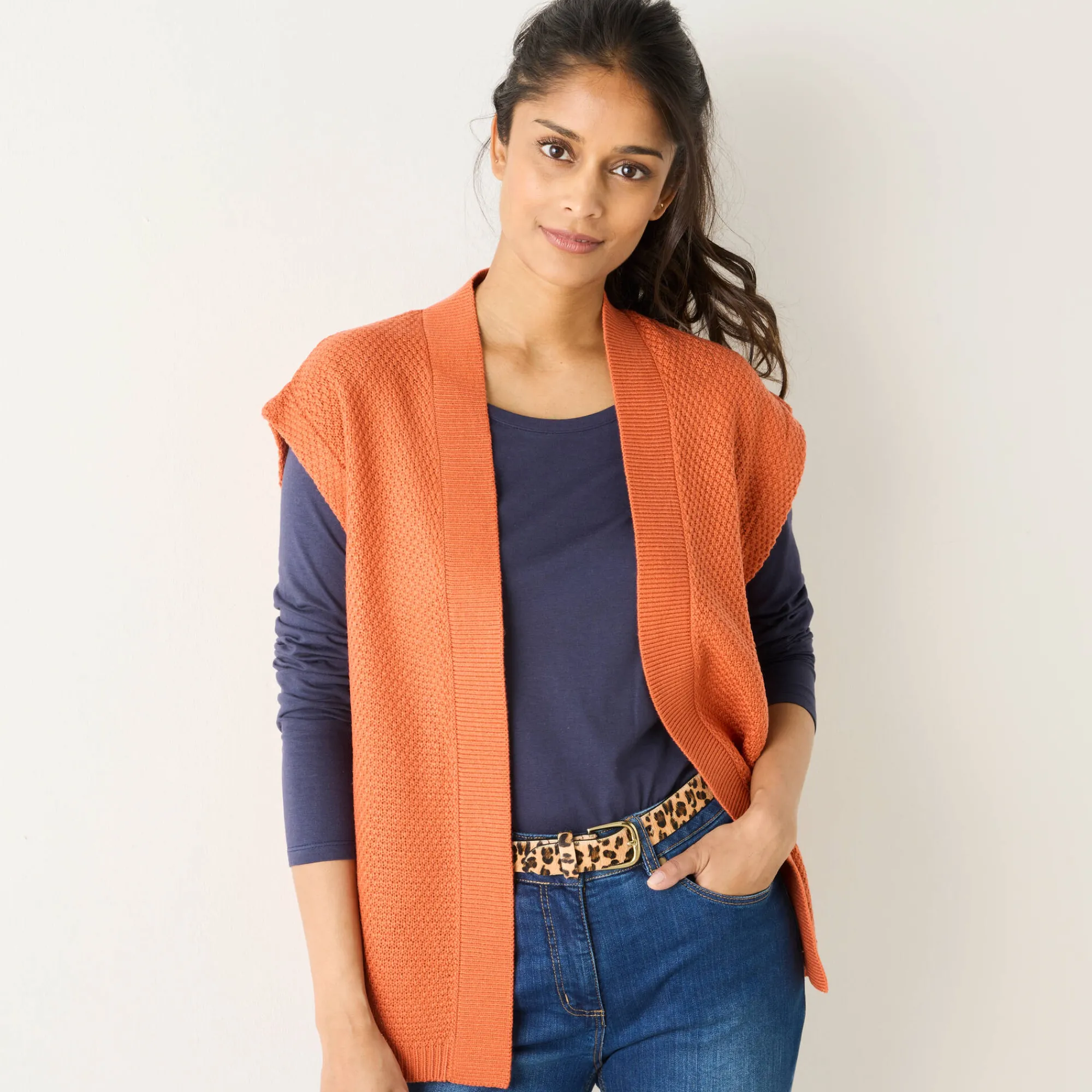 Trui En Vest<Blancheporte Mouwloos vest, fantasietricot donkeroranje