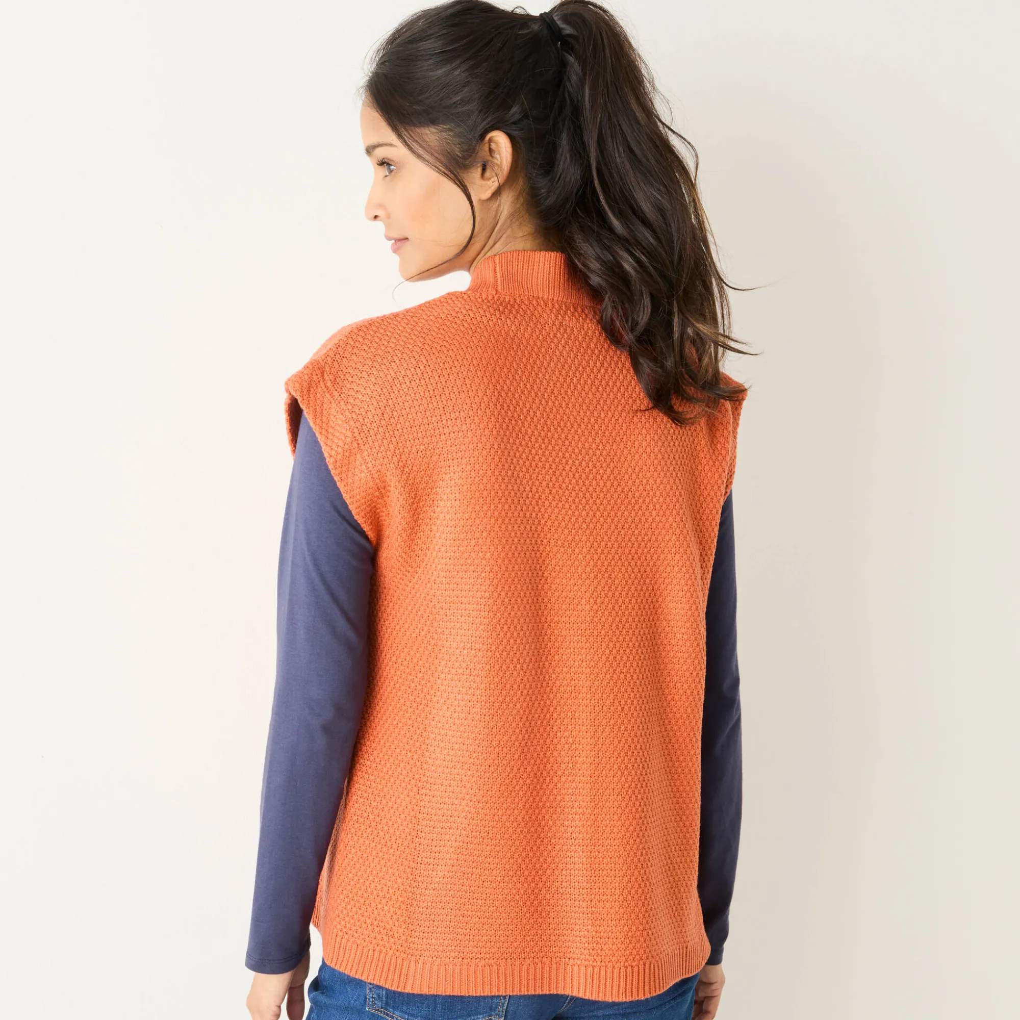 Trui En Vest<Blancheporte Mouwloos vest, fantasietricot donkeroranje
