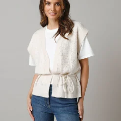 Trui En Vest<Lora Zellini Mouwloos vest, fantasietricot ecru