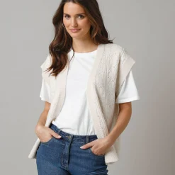 Trui En Vest<Lora Zellini Mouwloos vest, fantasietricot ecru