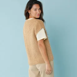 Trui En Vest<Blancheporte Mouwloos vest in harig tricot, kleine lengtes beige