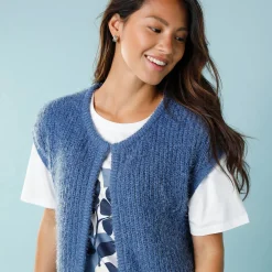 Trui En Vest<Blancheporte Mouwloos vest in harig tricot, kleine lengtes grijsblauw