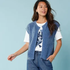 Trui En Vest<Blancheporte Mouwloos vest in harig tricot, kleine lengtes grijsblauw