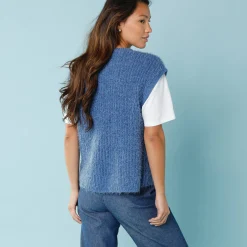 Trui En Vest<Blancheporte Mouwloos vest in harig tricot, kleine lengtes grijsblauw