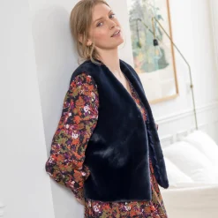 Jas En Mantel<Blancheporte Mouwloos vest in imitatiebont marine