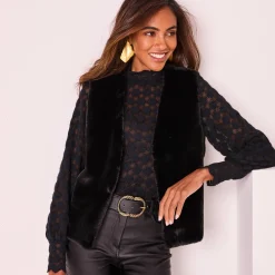 Feestoutfits Dames|Jas En Mantel<Blancheporte Mouwloos vest in imitatiebont zwart