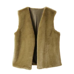 Jas En Mantel<Blancheporte Mouwloos vest in imitatiebont olijfgroen