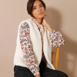 Feestoutfits Dames|Jas En Mantel<Blancheporte Mouwloos vest in imitatiebont ecru