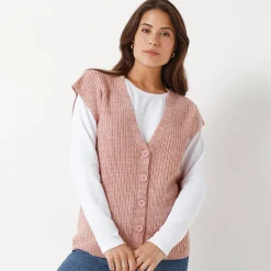 Trui En Vest<Blancheporte Mouwloos vest met knopen chiné rozenhout