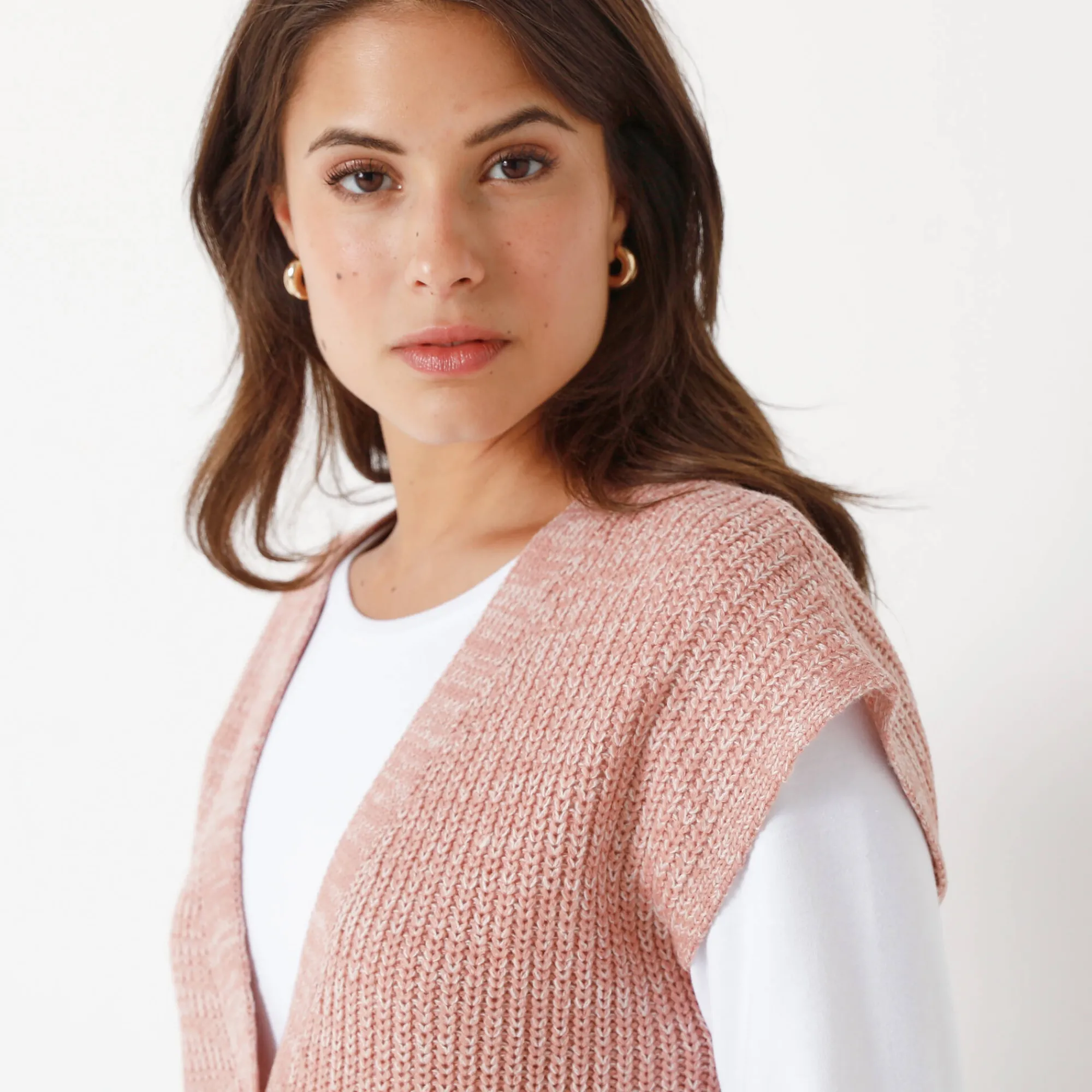 Trui En Vest<Blancheporte Mouwloos vest met knopen chiné rozenhout