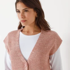 Trui En Vest<Blancheporte Mouwloos vest met knopen chiné rozenhout