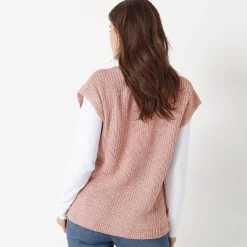 Trui En Vest<Blancheporte Mouwloos vest met knopen chiné rozenhout