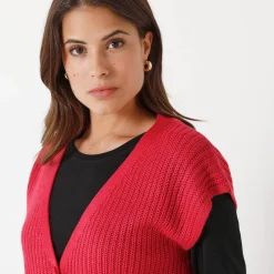 Trui En Vest<Blancheporte Mouwloos vest met knopen framboos