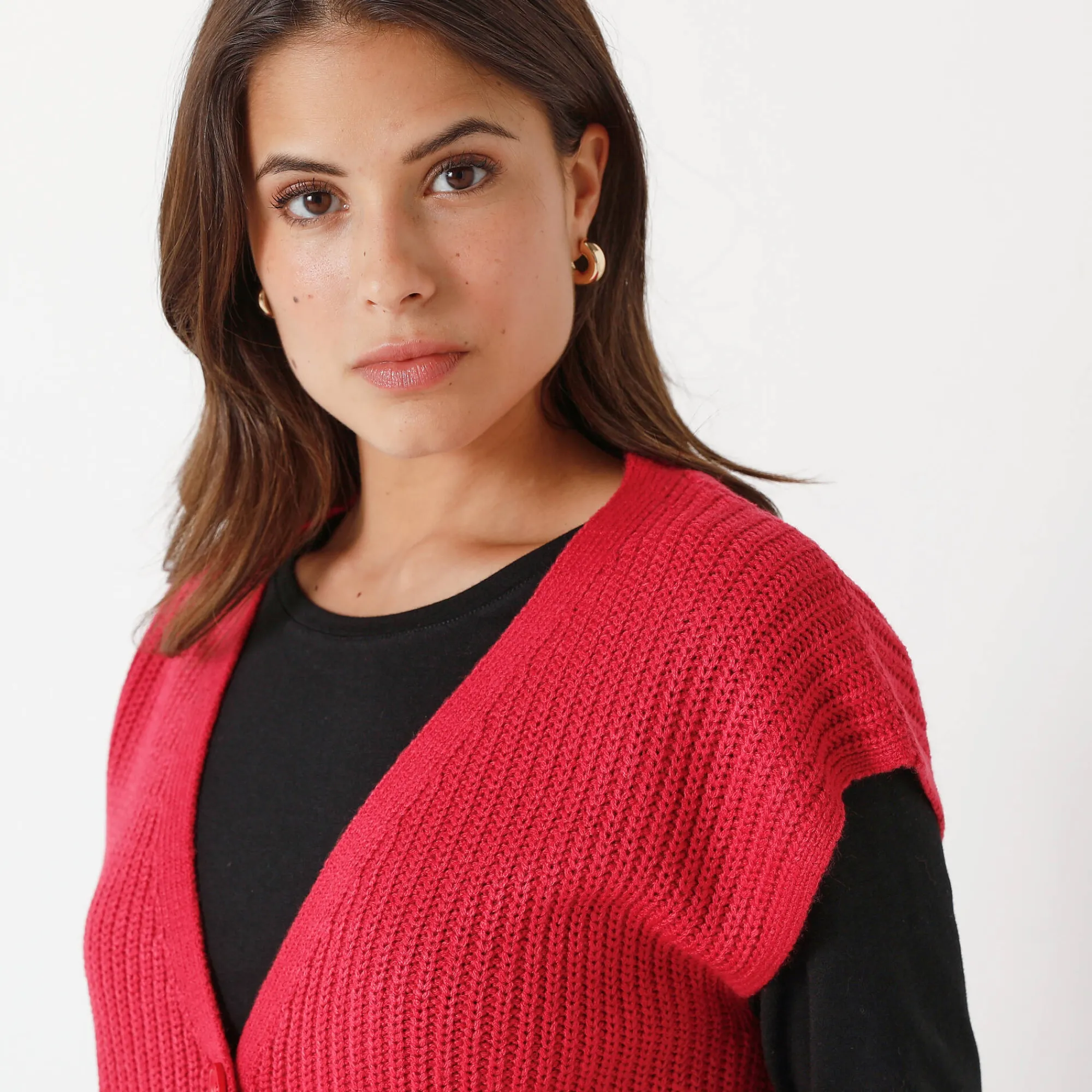 Trui En Vest<Blancheporte Mouwloos vest met knopen framboos