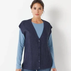 Trui En Vest<Blancheporte Mouwloos vest met knopen marine