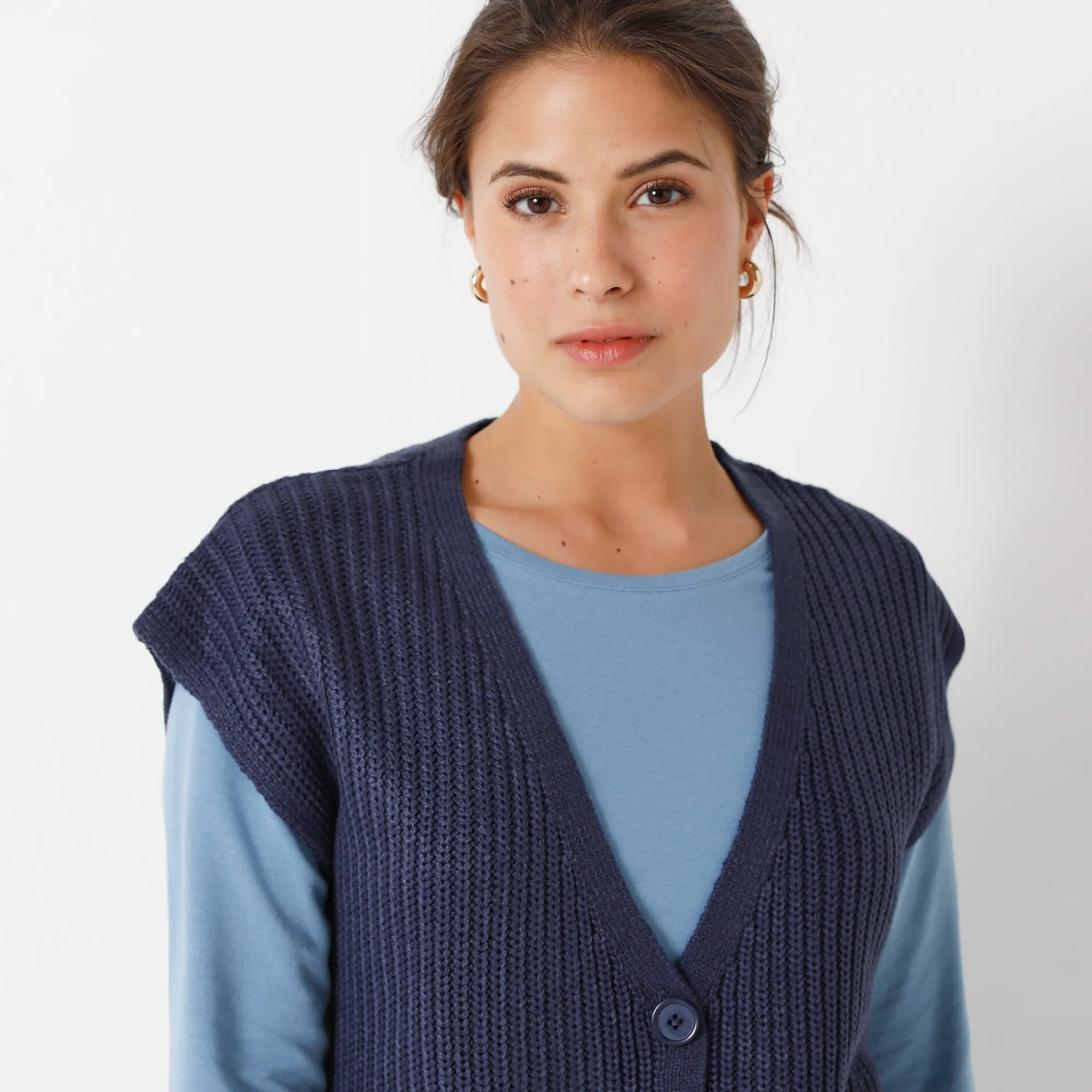 Trui En Vest<Blancheporte Mouwloos vest met knopen marine