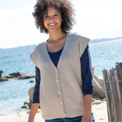 Trui En Vest<Blancheporte Mouwloos vest met knopen chiné beige