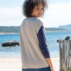 Trui En Vest<Blancheporte Mouwloos vest met knopen chiné beige