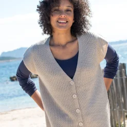 Trui En Vest<Blancheporte Mouwloos vest met knopen chiné beige