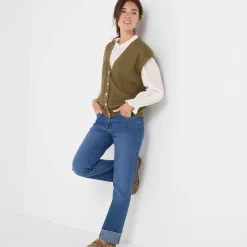 Trui En Vest<Blancheporte Mouwloos vest met knopen, patenttricot bronskleur