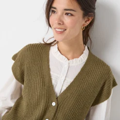 Trui En Vest<Blancheporte Mouwloos vest met knopen, patenttricot bronskleur