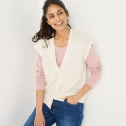 Trui En Vest<Blancheporte Mouwloos vest met knopen, patenttricot ecru