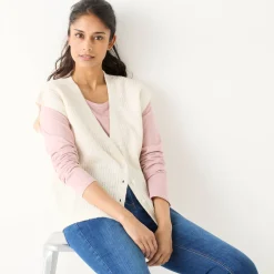 Trui En Vest<Blancheporte Mouwloos vest met knopen, patenttricot ecru
