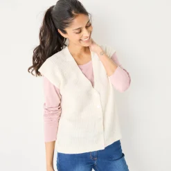 Trui En Vest<Blancheporte Mouwloos vest met knopen, patenttricot ecru