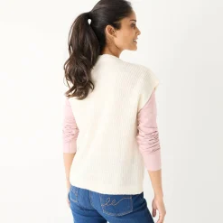 Trui En Vest<Blancheporte Mouwloos vest met knopen, patenttricot ecru
