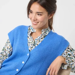 Trui En Vest<Blancheporte Mouwloos vest met knopen, patenttricot lavendelblauw
