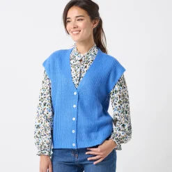 Trui En Vest<Blancheporte Mouwloos vest met knopen, patenttricot lavendelblauw